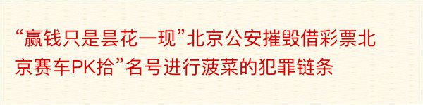 “赢钱只是昙花一现”北京公安摧毁借彩票北京赛车PK拾”名号进行菠菜的犯罪链条